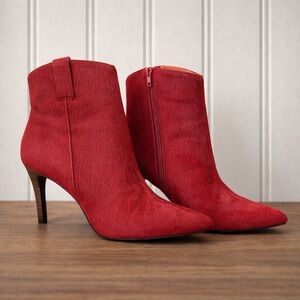 🖤 Lucky Brand Red Calf Hair Ankle Boots · Pointed Toe · 3.5” Heel · Size 6.5